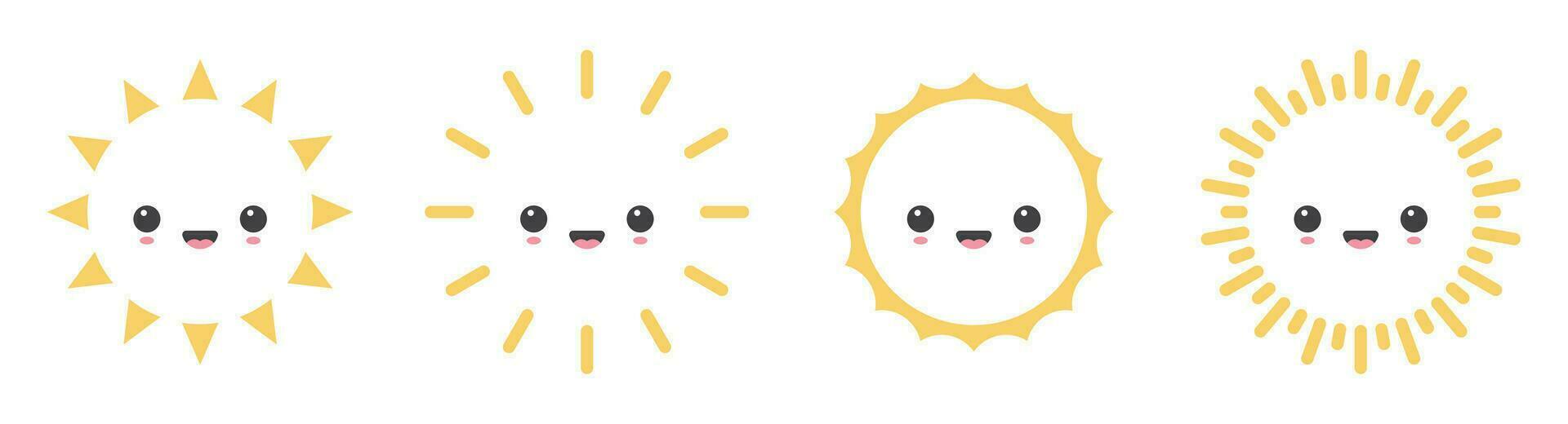 Cartoon sun icon with facial expression vector illustration isolated on white