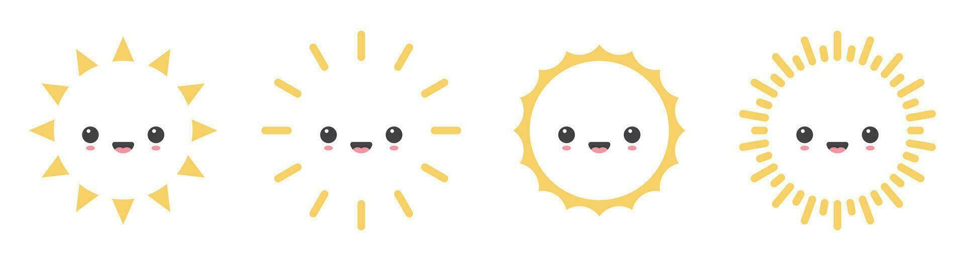 Cartoon sun icon with facial expression vector illustration isolated on white