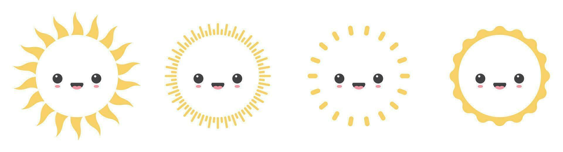 Cartoon sun icon with facial expression vector illustration isolated on white