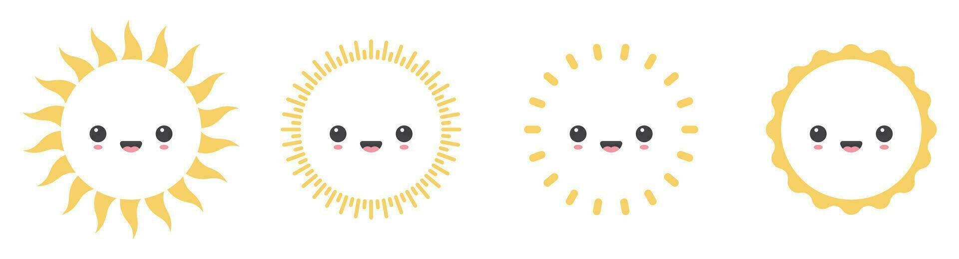 Cartoon sun icon with facial expression vector illustration isolated on white