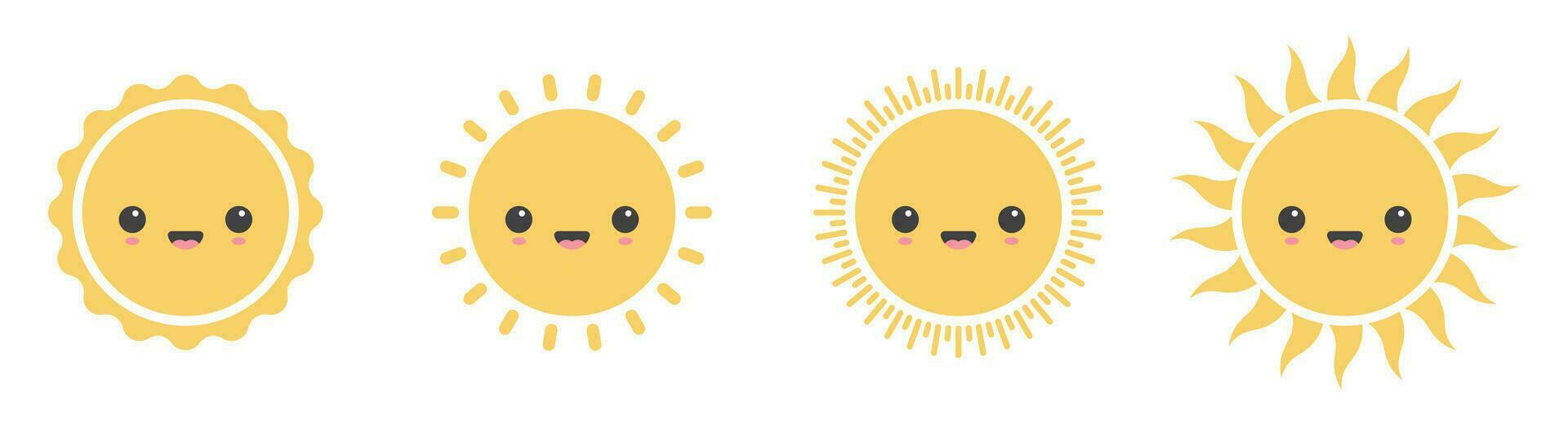 Cartoon sun icon with facial expression vector illustration isolated on white