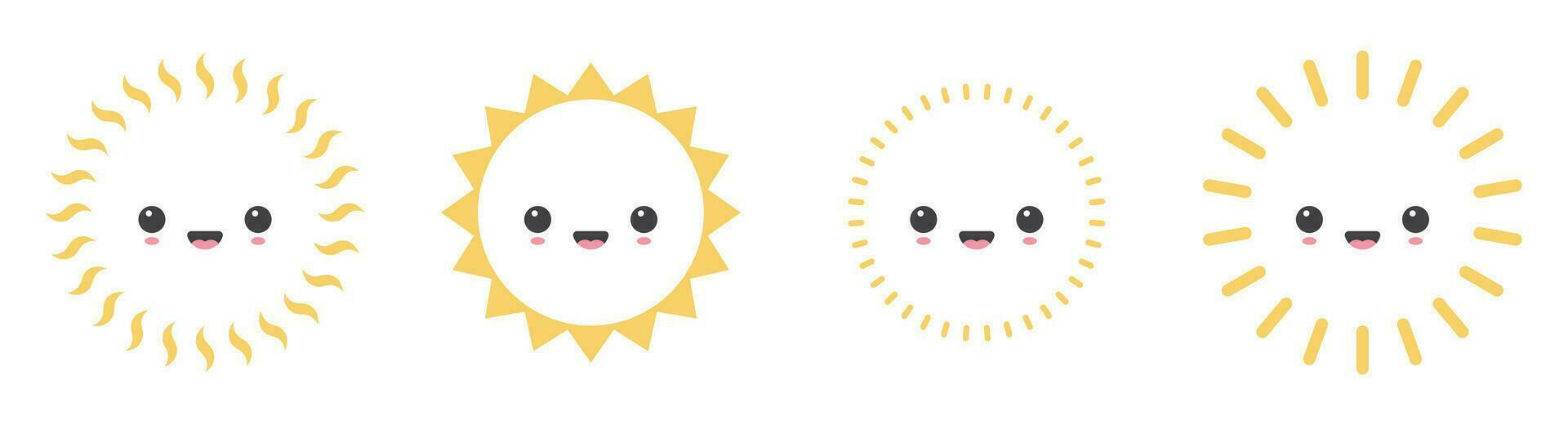 Cartoon sun icon with facial expression vector illustration isolated on white