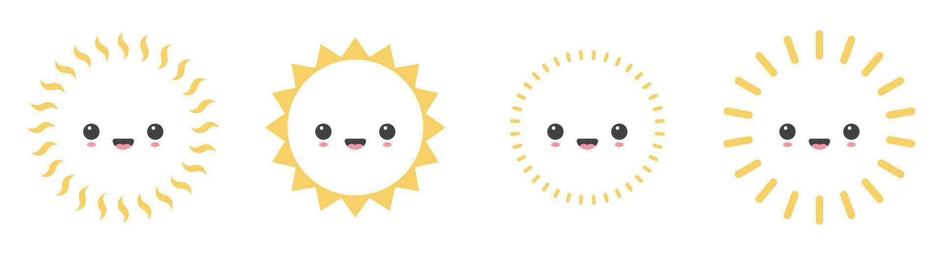 Cartoon sun icon with facial expression vector illustration isolated on white