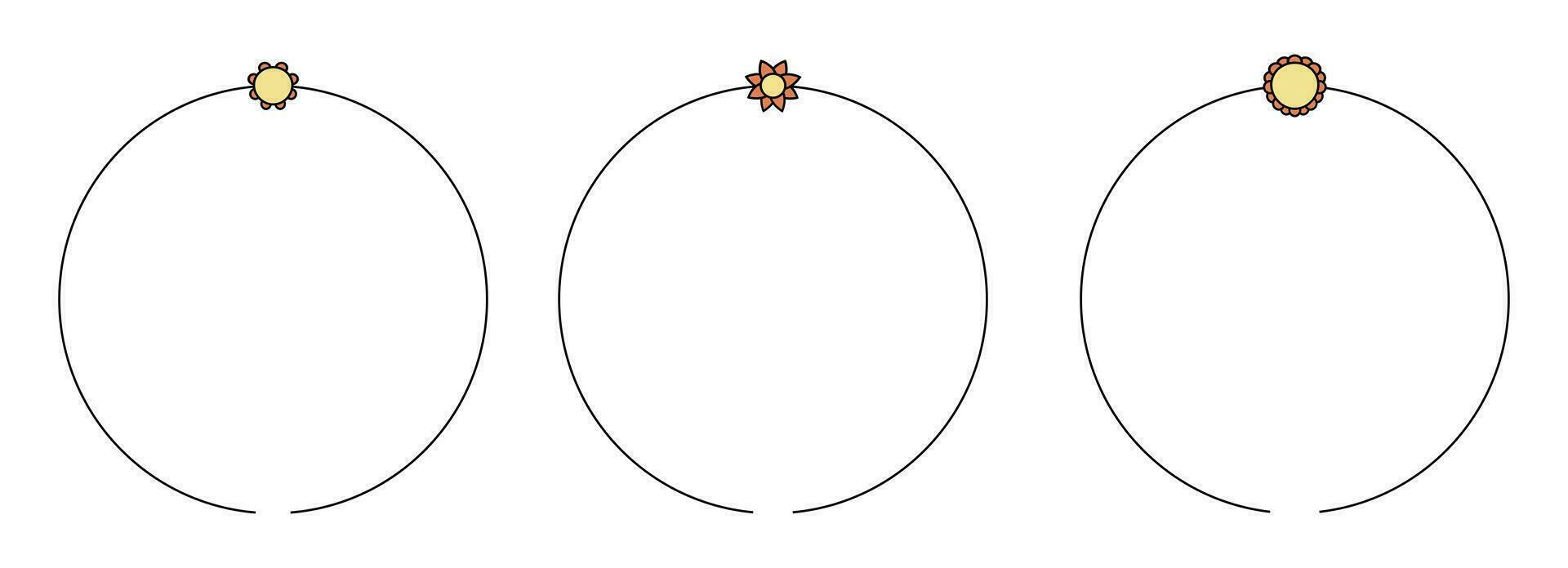 Circle frame decoration element with flowers vector set