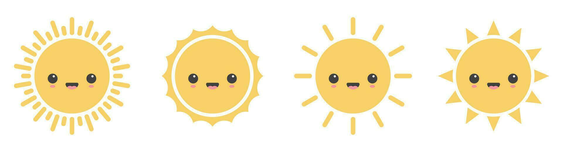 Cartoon sun icon with facial expression vector illustration isolated on white