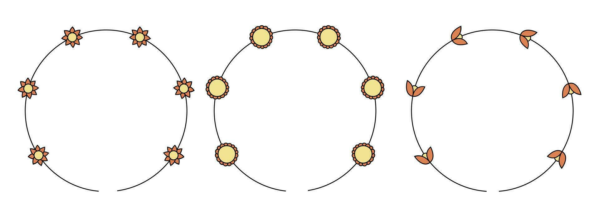 Circle frame decoration element with flowers vector set