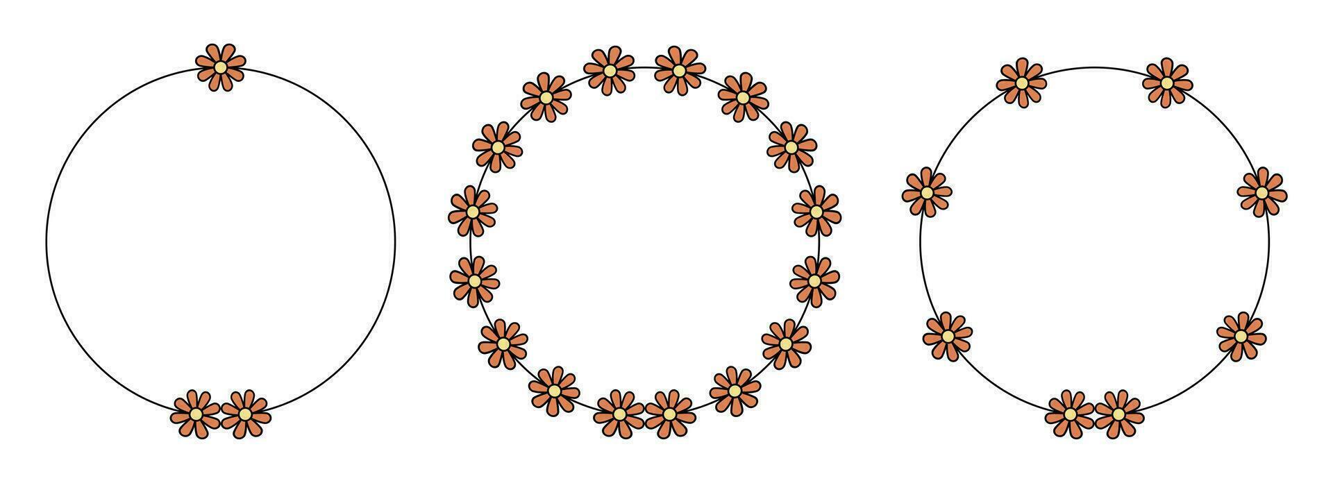 Circle frame decoration element with flowers vector set