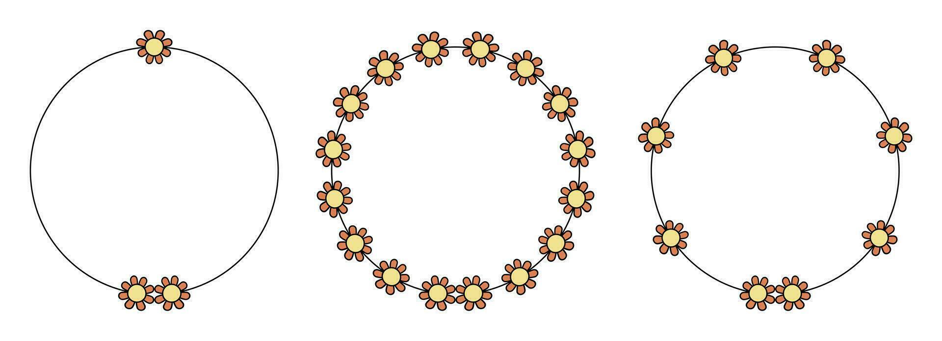 Circle frame decoration element with flowers vector set