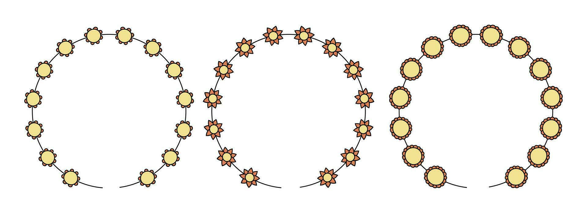 Circle frame decoration element with flowers vector set