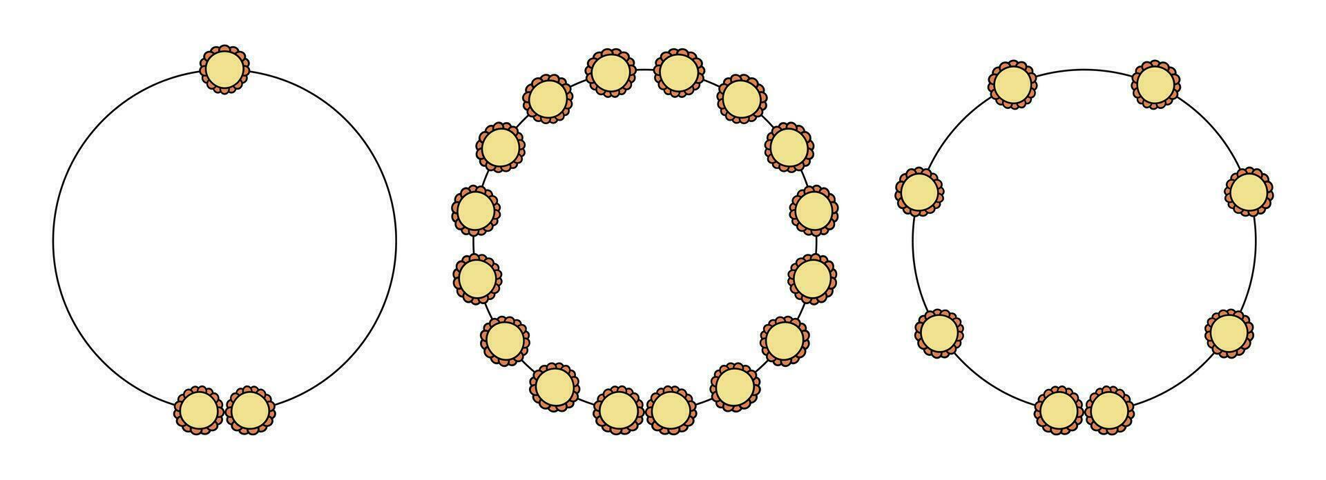 Circle frame decoration element with flowers vector set