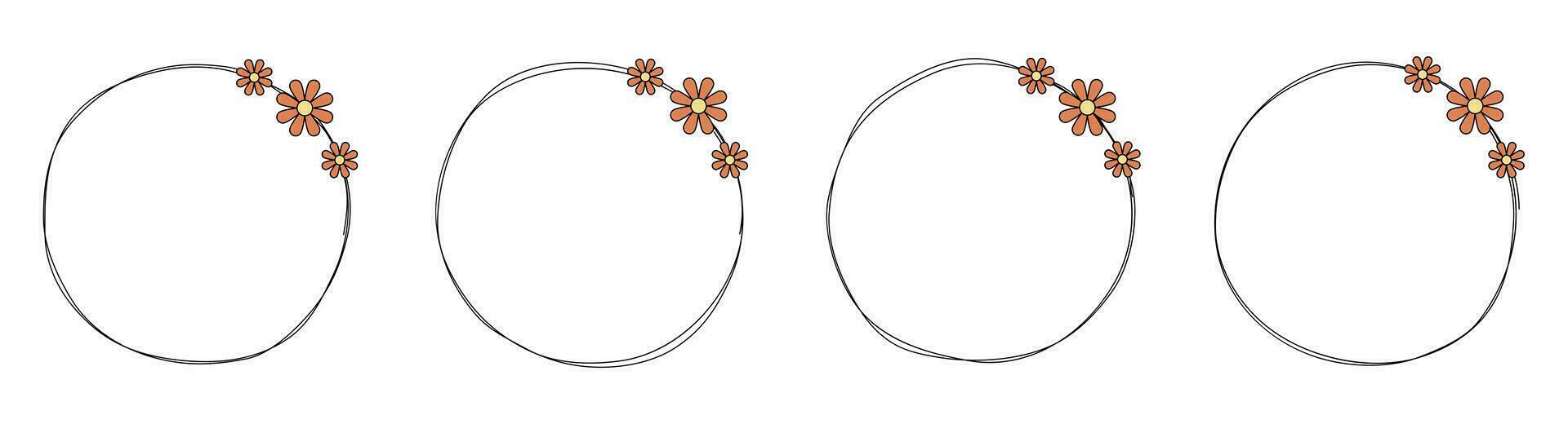Hand drawn circle frame decoration element with flowers clip art vector