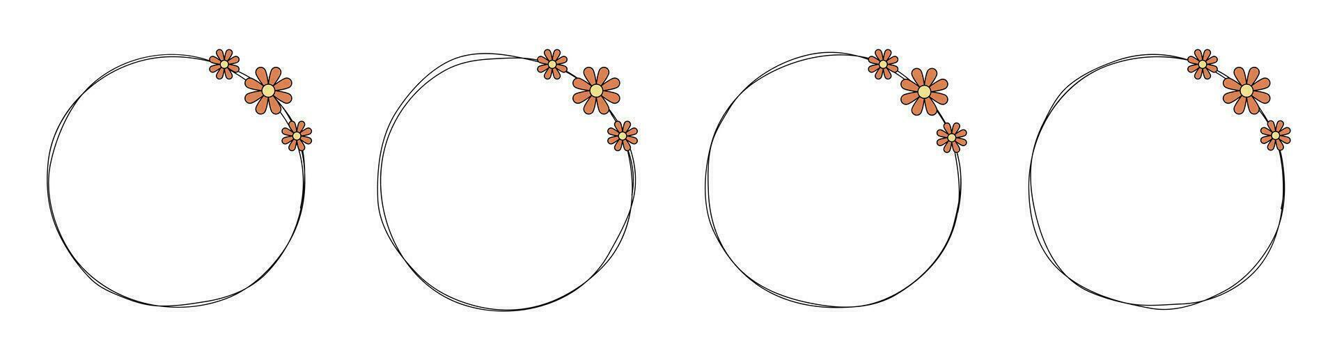 Hand drawn circle frame decoration element with flowers clip art vector