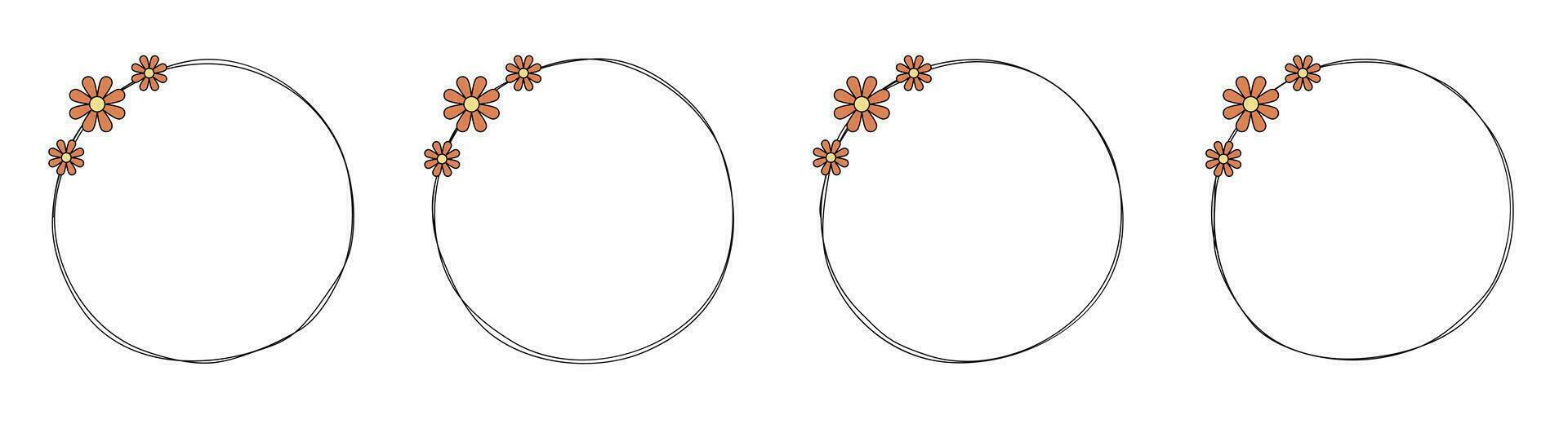 Hand drawn circle frame decoration element with flowers clip art vector