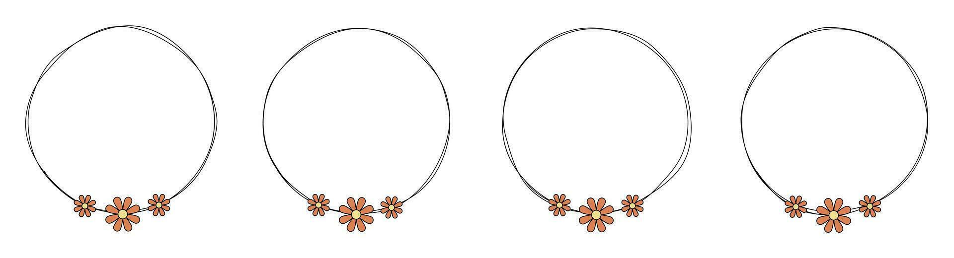 Hand drawn circle frame decoration element with flowers clip art vector
