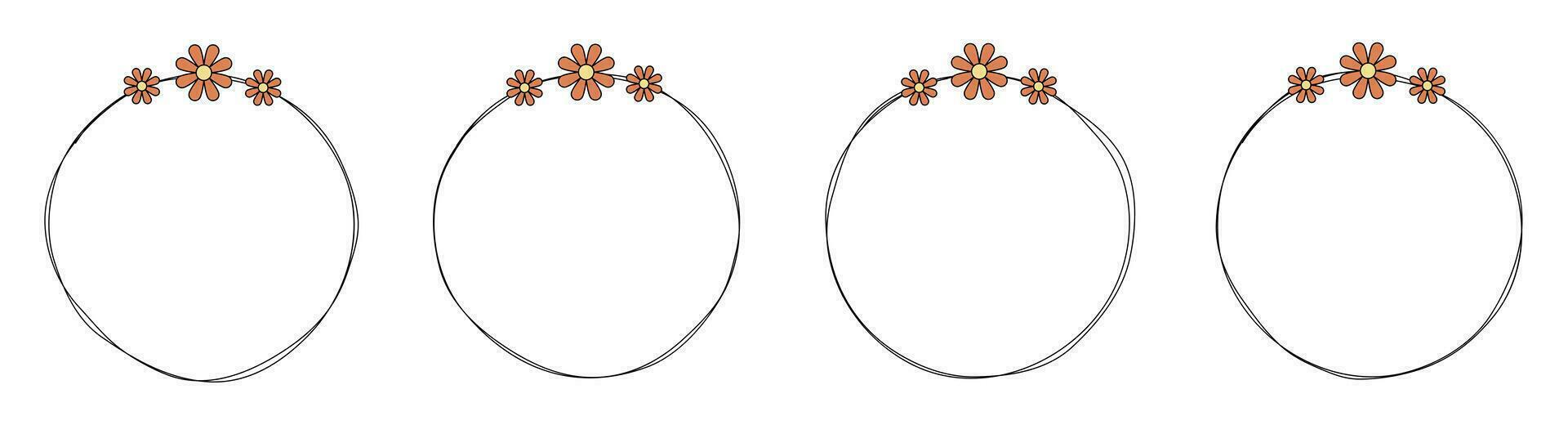 Hand drawn circle frame decoration element with flowers clip art vector