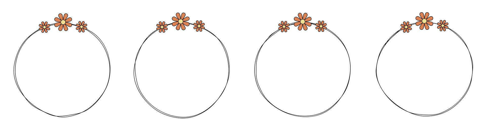 Hand drawn circle frame decoration element with flowers clip art vector