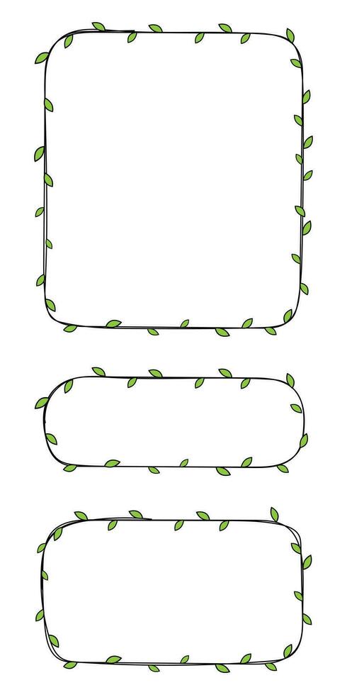 Hand drawn rectangle frame decoration element with leaves vector set