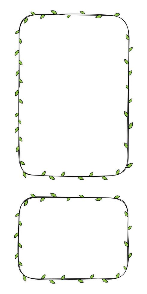 Hand drawn rectangle frame decoration element with leaves vector set