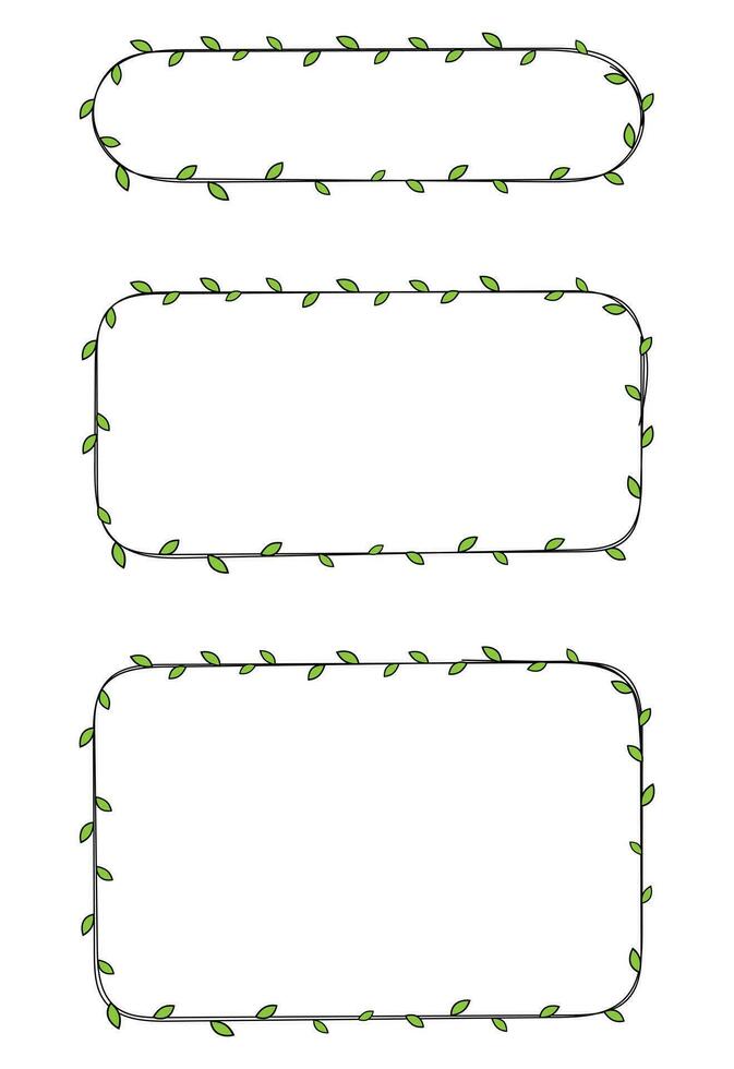 Hand drawn rectangle frame decoration element with leaves vector set