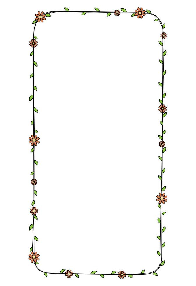 Hand drawn rectangle frame decoration element with flowers and leaves vector set