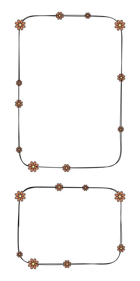 Hand drawn rectangle frame decoration element with flowers vector set