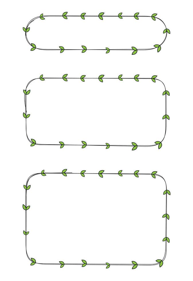 Hand drawn rectangle frame decoration element with leaves vector set