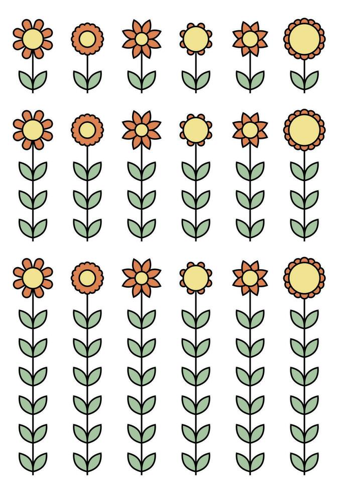 Outline flower vector set isolated on white