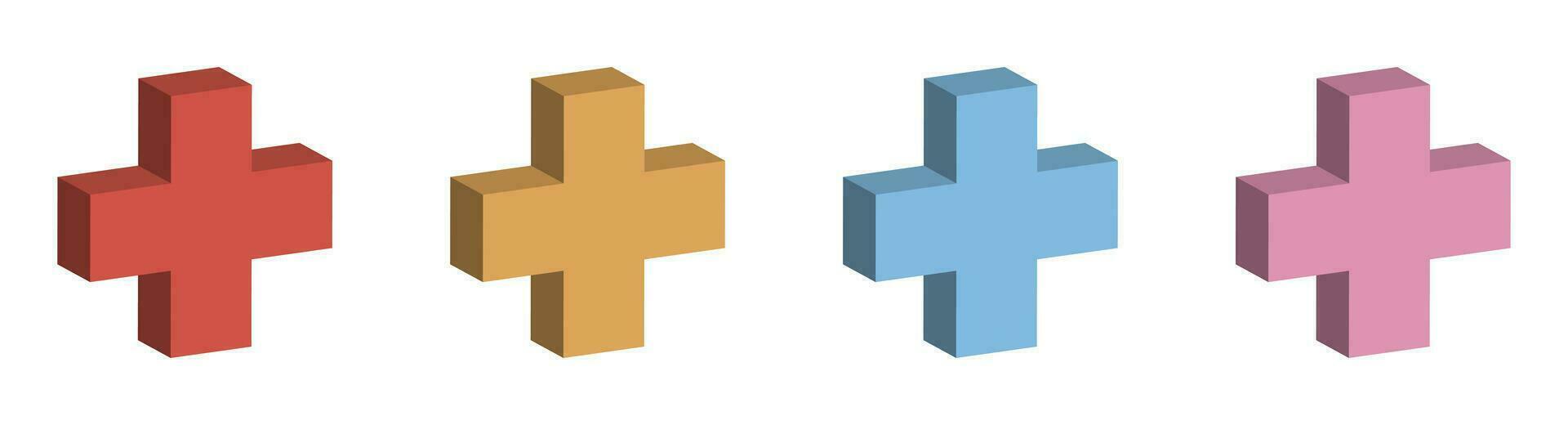 Plus icon in 3D style vector illustration collection