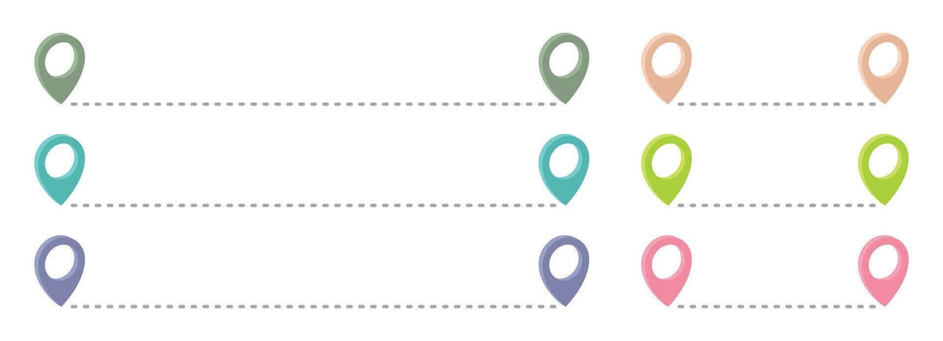 Route icon with pointer pin and dotted path vector set