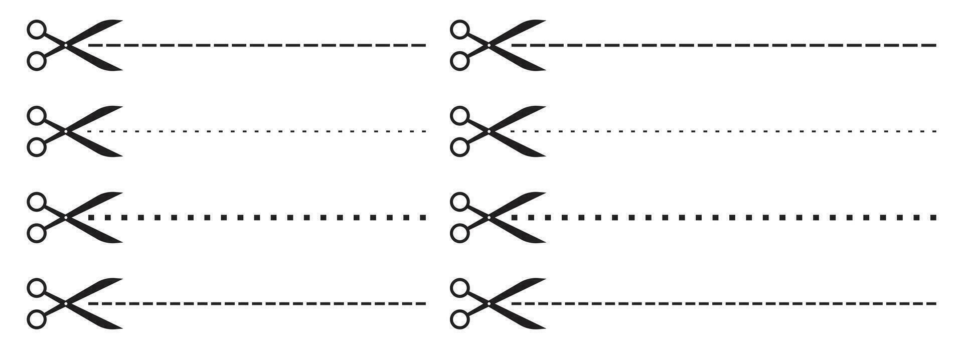 Scissors with cut dotted line vector illustration collection