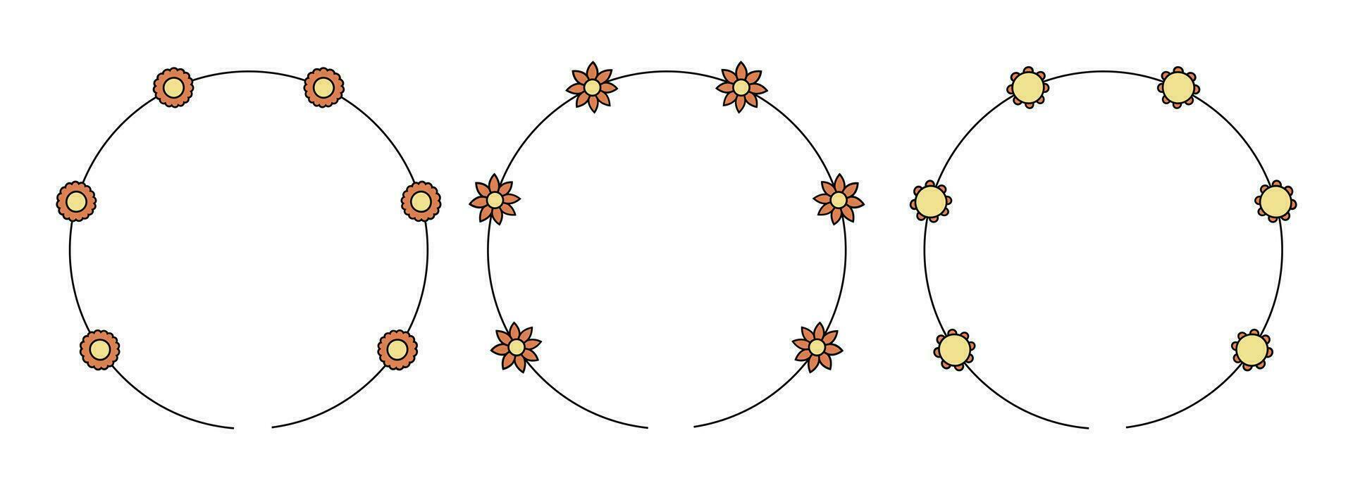 Circle frame decoration element with flowers vector set