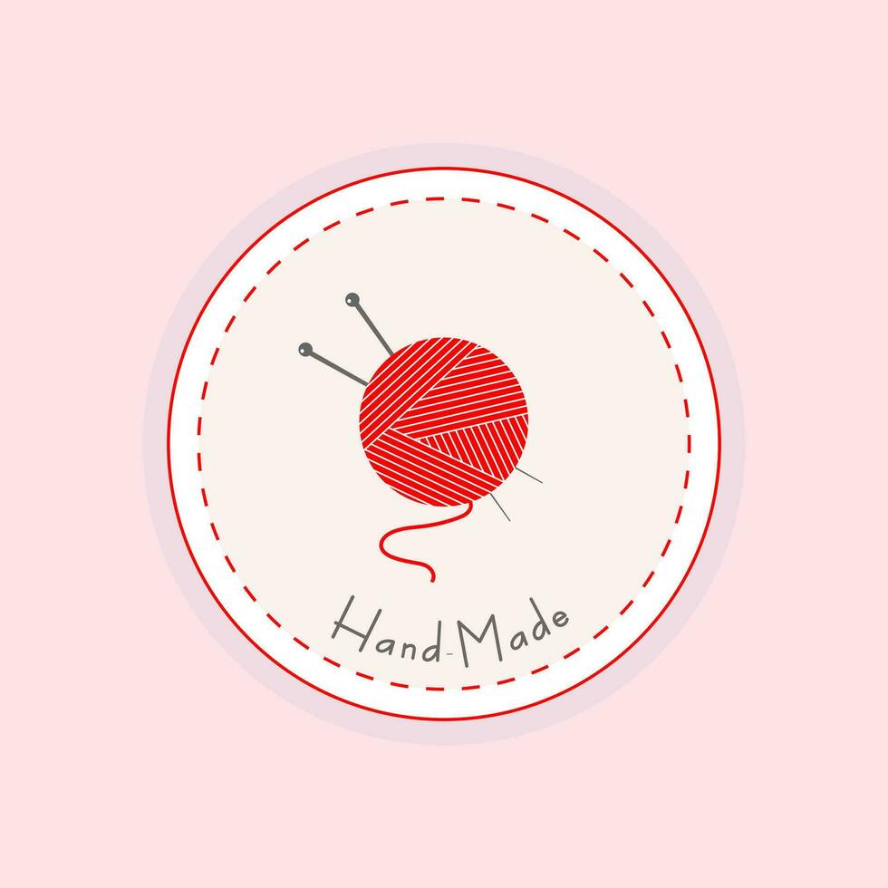 Knitting label with a text Hand-made. Sticker for store, products packaging. Creative trendy concept for business, knitting badges, labels and logos vector