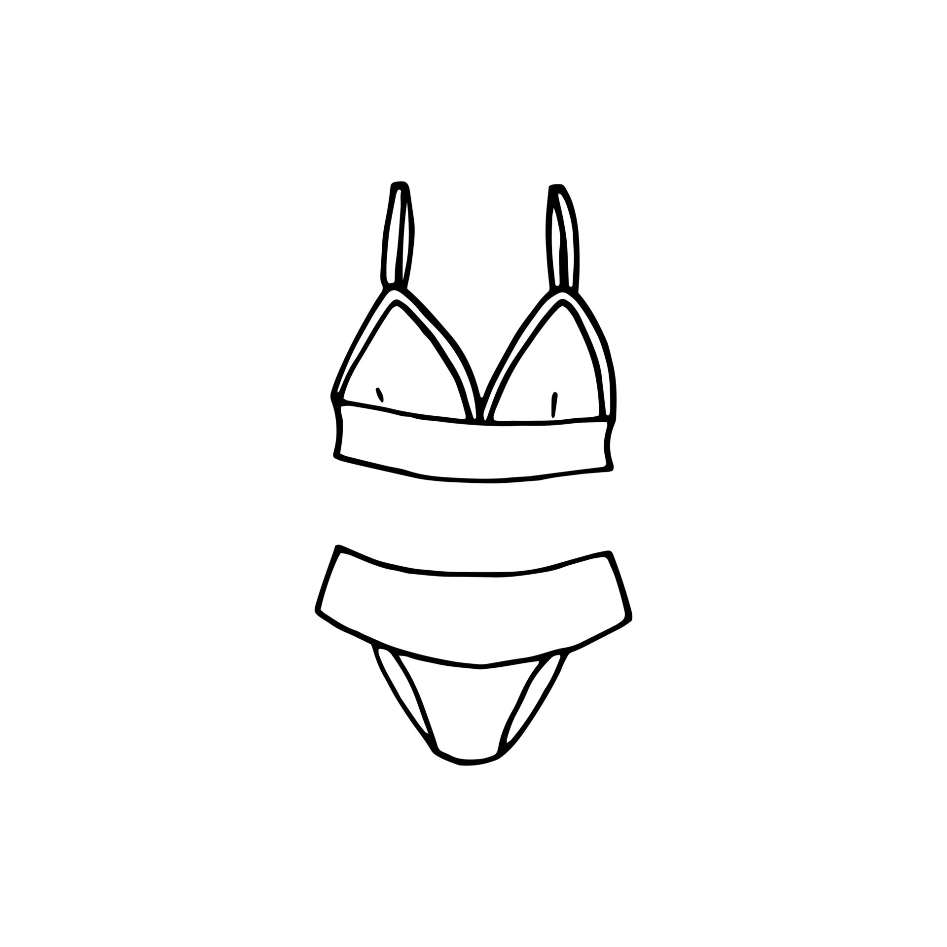 Female underwear collection in hand drawn doodle style. Female