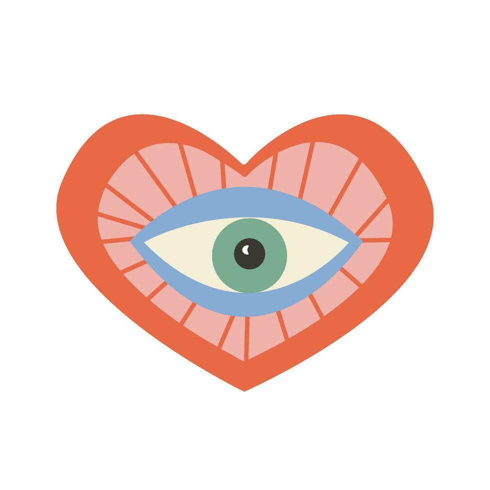 retro loco corazón con el ojo. vector