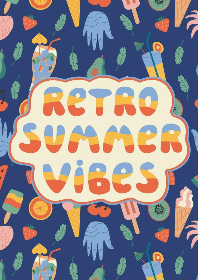 Retro Summer Poster. Summer party design template vector illustration.