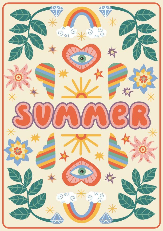 Retro Summer Poster. Summer party design template vector illustration.