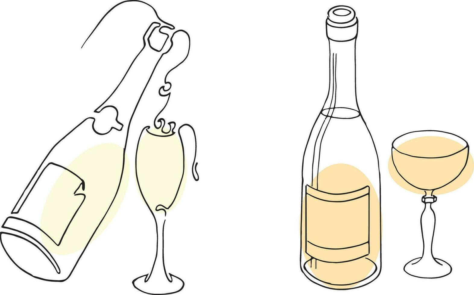 Set of Bottles and Glasses. Wine Pattern. Vector illustration.