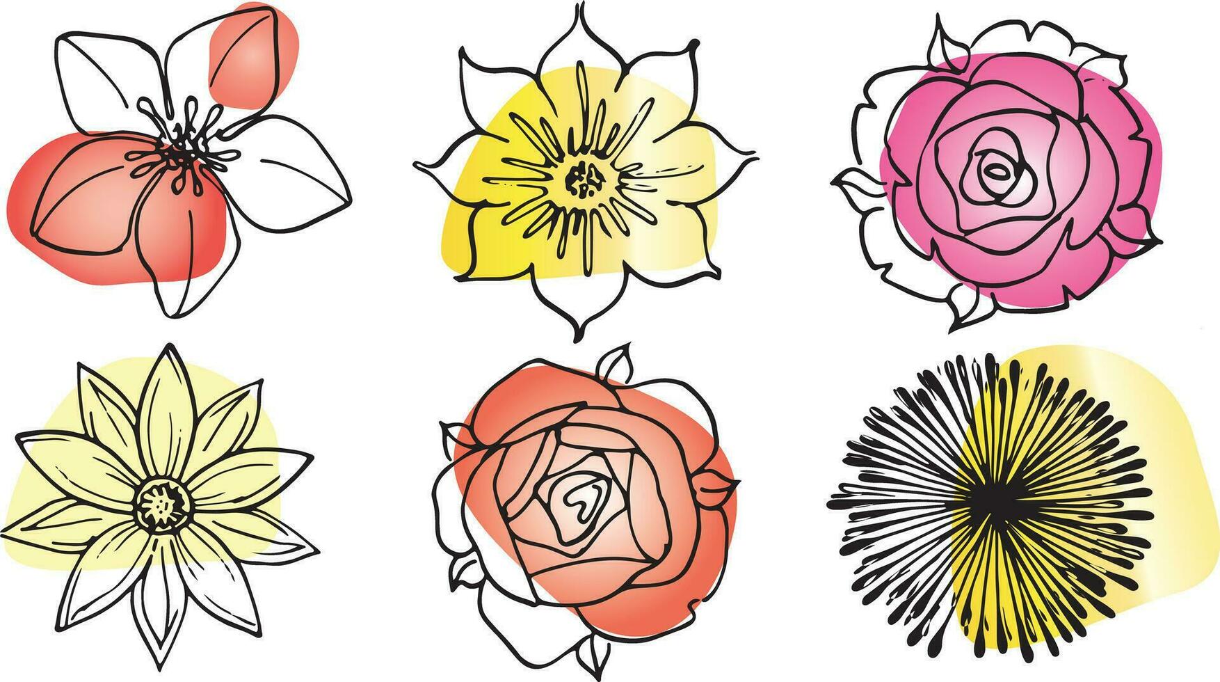 flores vector conjunto ilustración en sencillo mínimo continuo contorno línea estilo. naturaleza florecer Arte para floral botánico logo diseño. aislado en blanco antecedentes.
