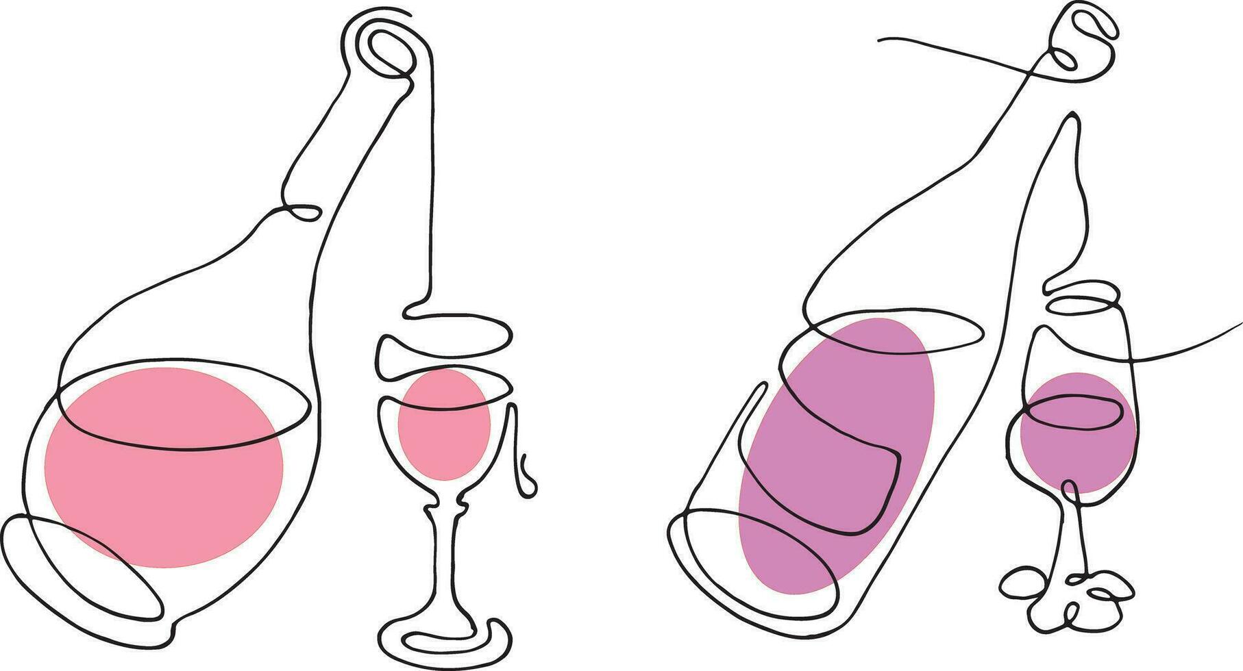 Set of Bottles and Glasses. Wine Pattern. Vector illustration.