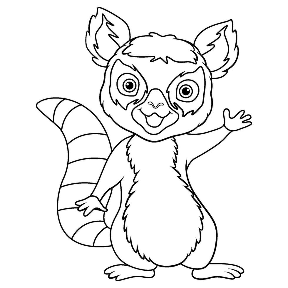 Cute lemur cartoon waving hand line art vector