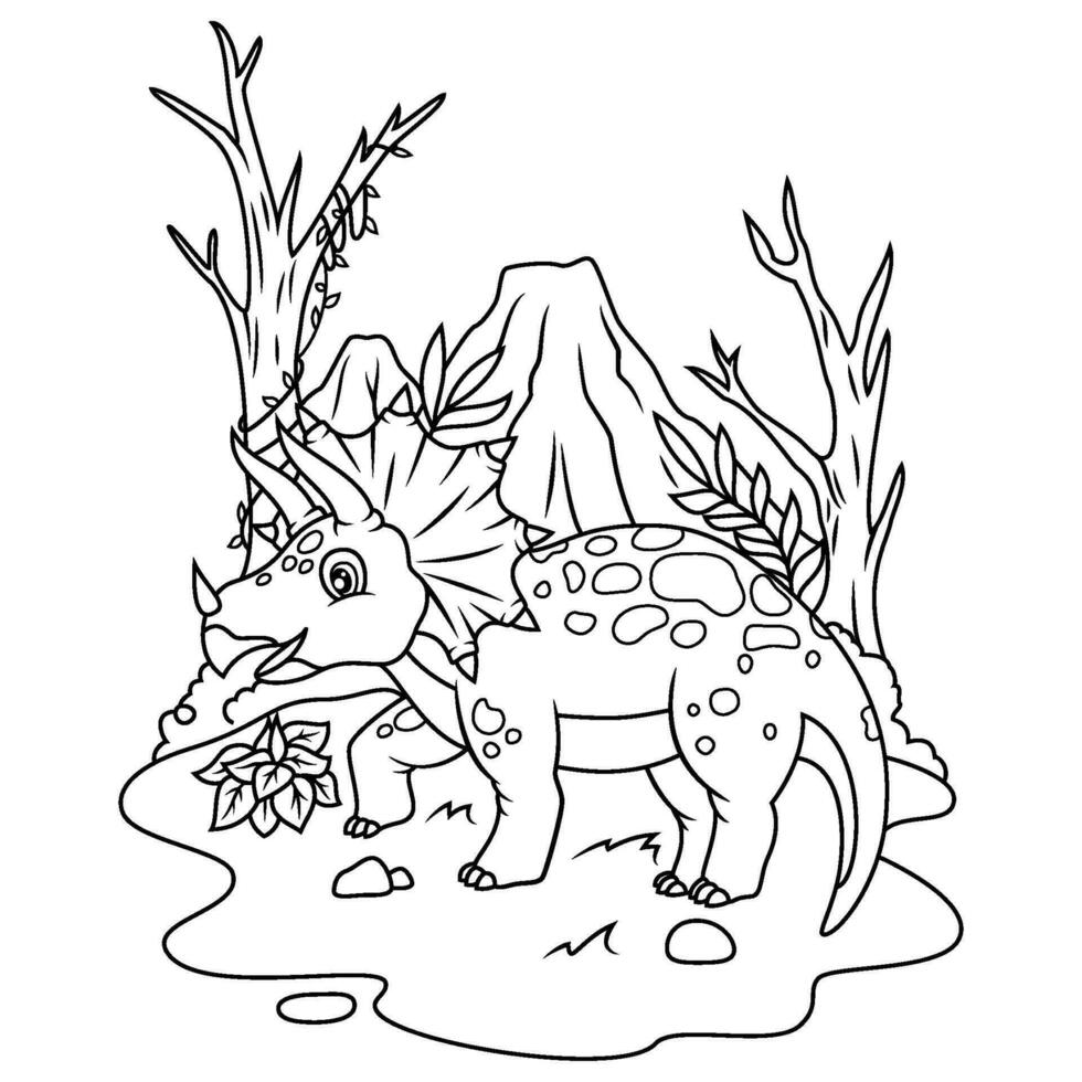 hand drawn of Triceratops line art vector