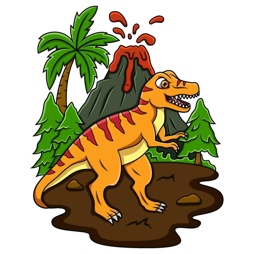 Cartoon tyrannosaurus in the jungle vector