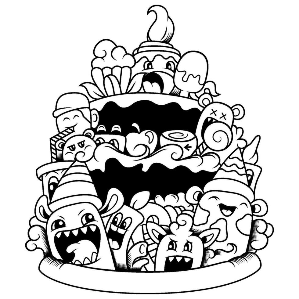 Hand drawn of cute cake doodle vector