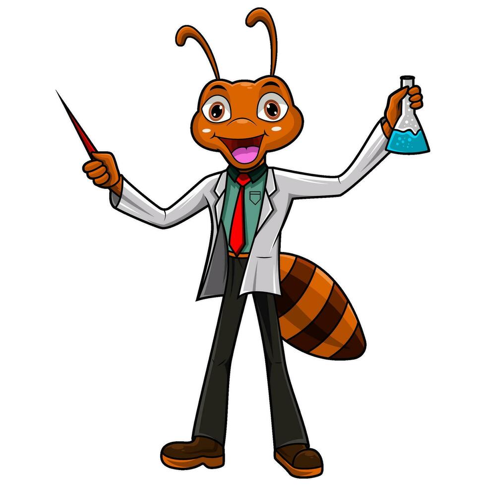 Ant scientist holding flask vector