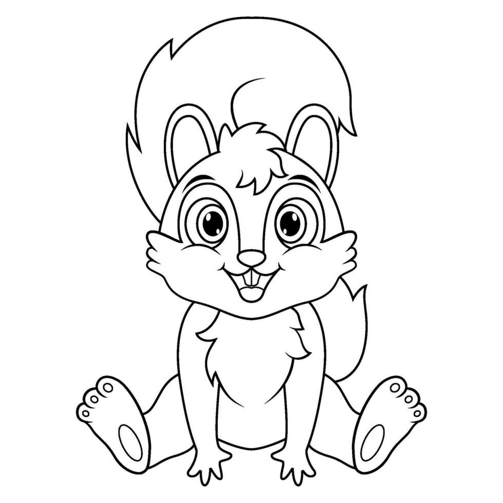 Cute baby squirrel cartoon sitting line art vector