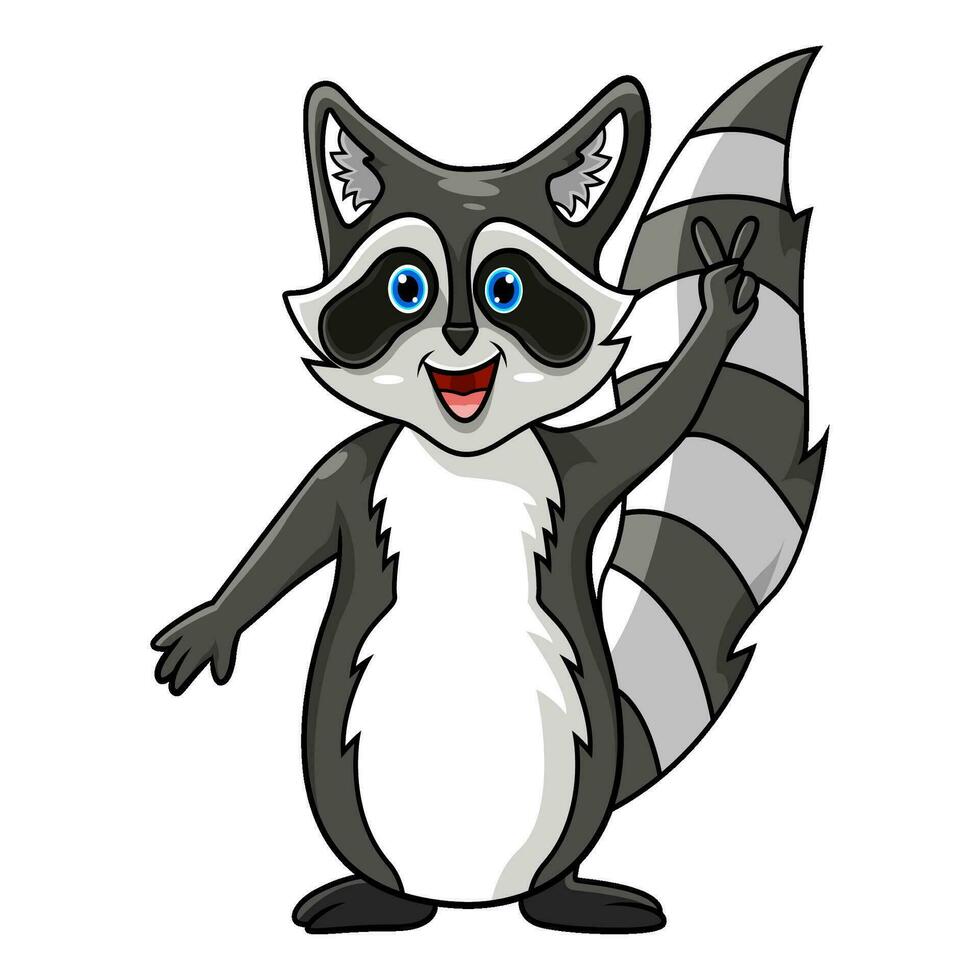 raccoon cartoon wave hands vector