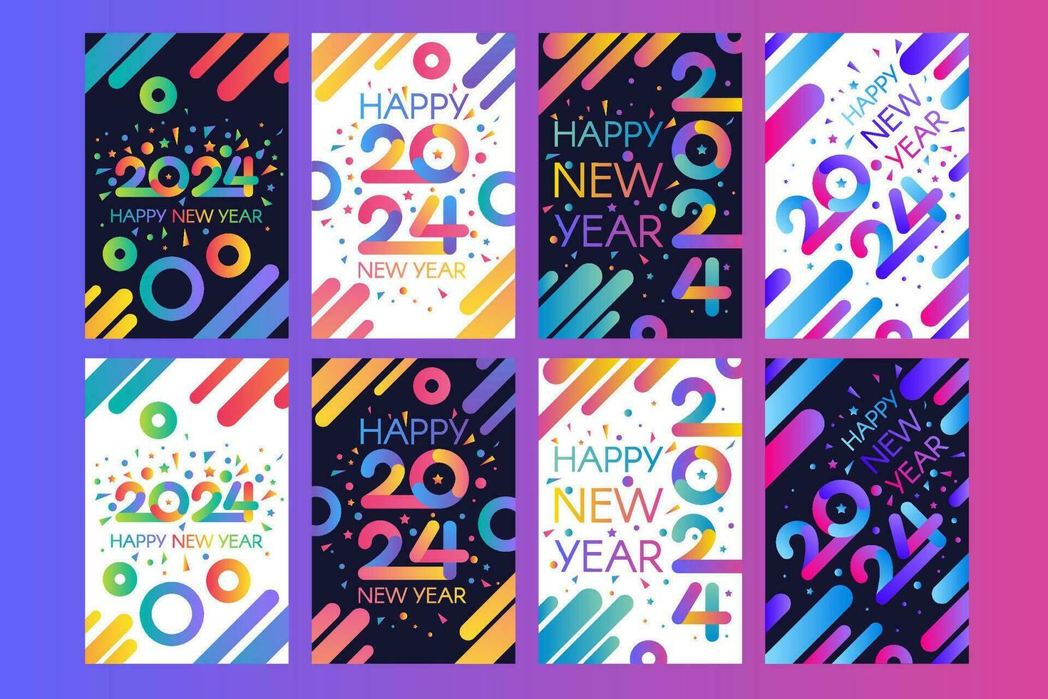 contento nuevo 2024 año fiesta vertical a4 bandera conjunto vector