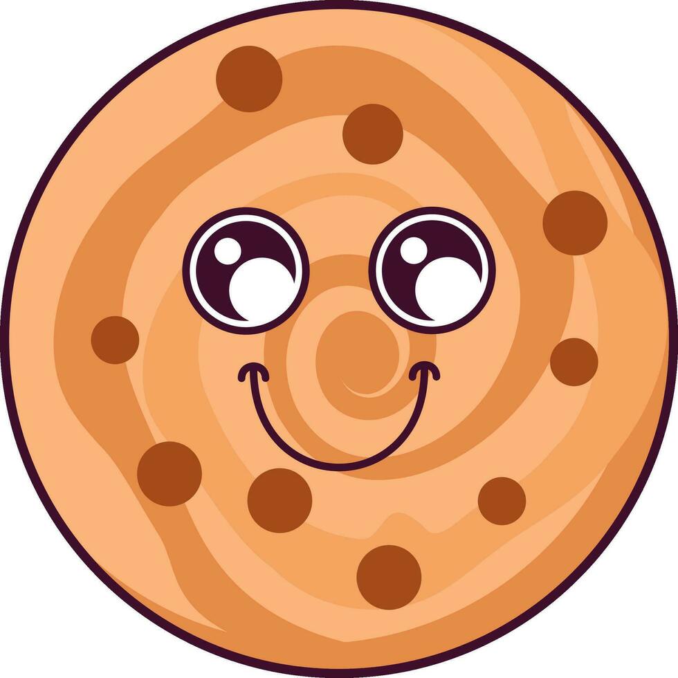 Sweet Chocolate Chips Cookie Smiling Character vector