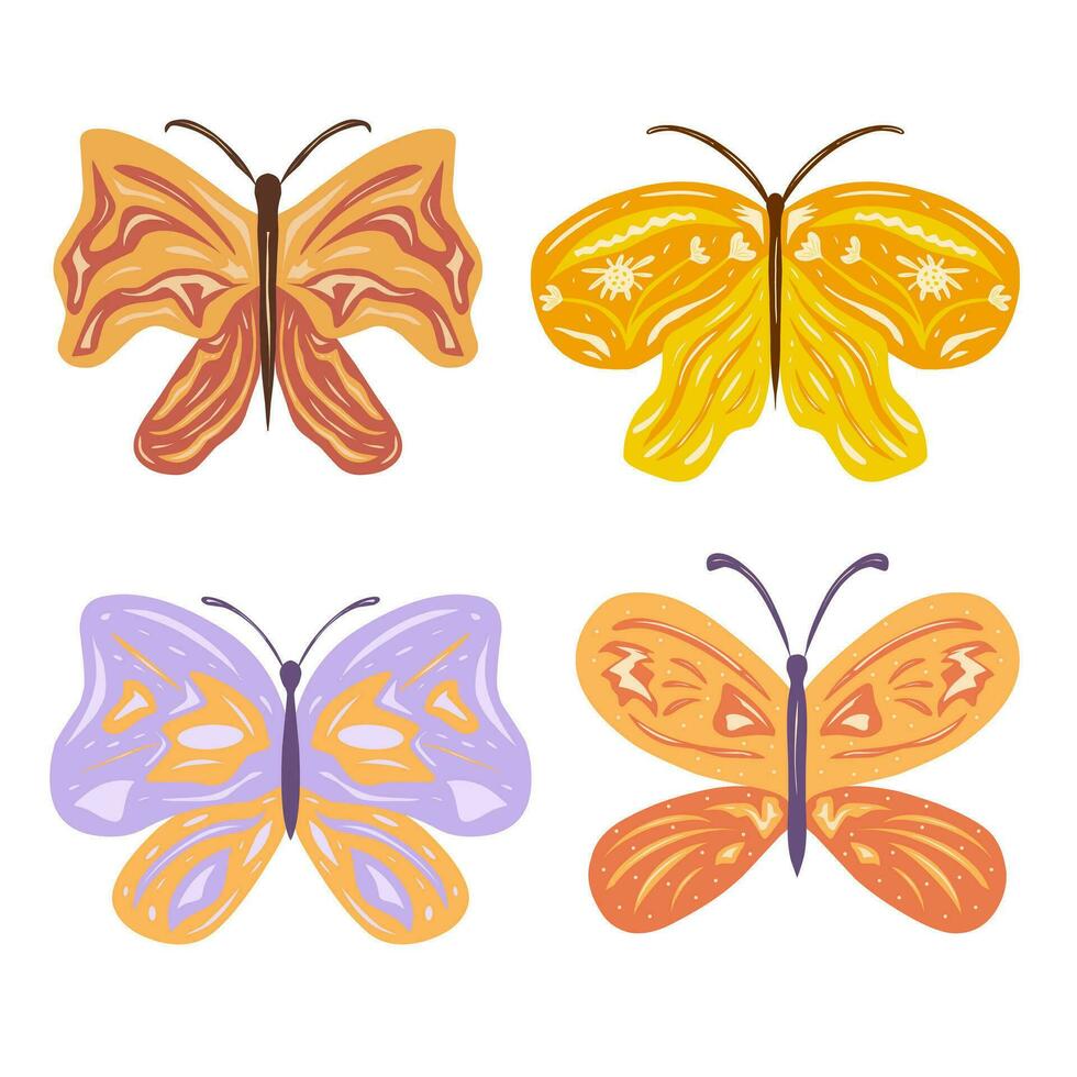 Artistic drawing of butterfly set. Butterfly collection vector isolated on a white background.