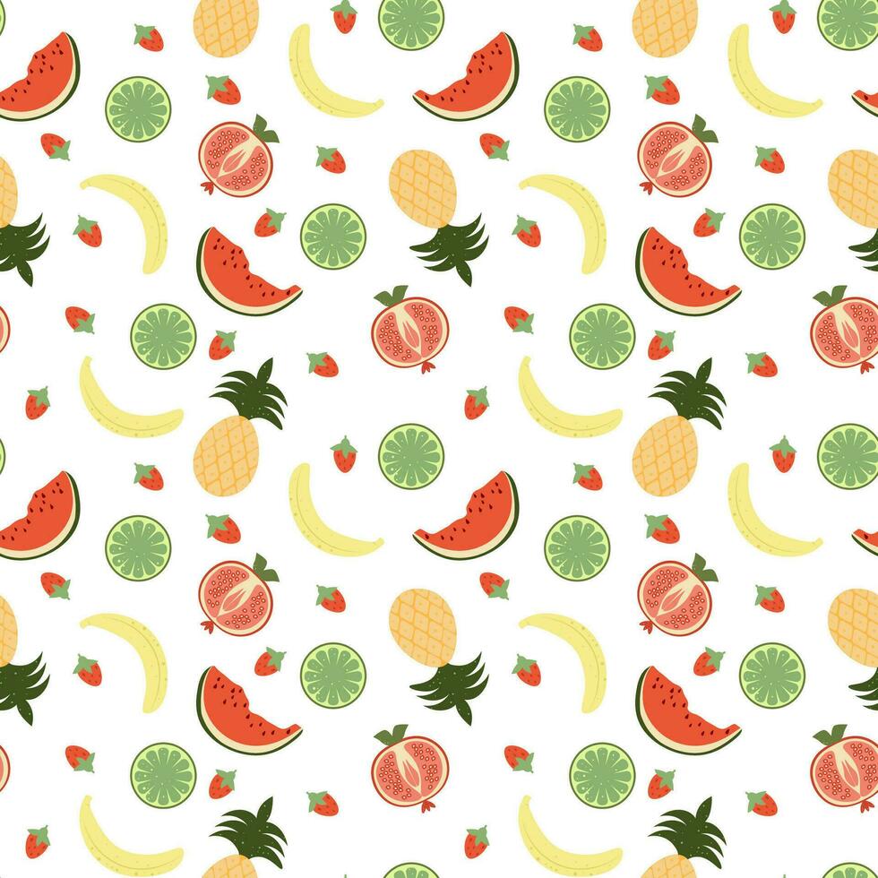 Seamless fruit pattern. Colorful pattern of refreshing fruits and berries. Vector illustration